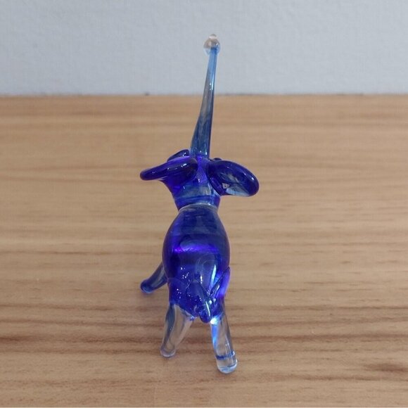 Vtg Miniature Art Glass Elephant Figurine Trunk Up Cobalt Blue Swirl Hand Blown - Picture 2 of 7